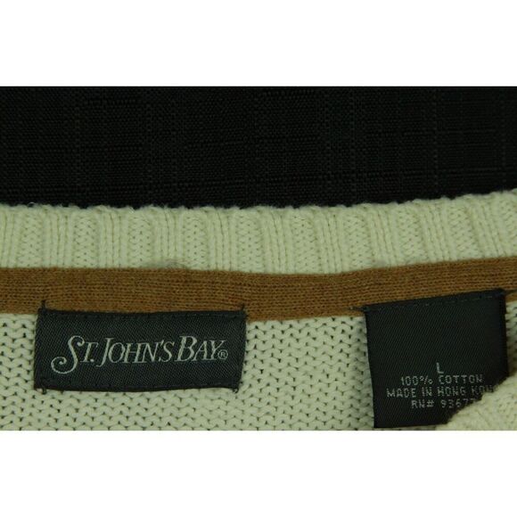 St. John's Bay Cotton Sweater Mens Large Ivory Long Sleeve Knit - Picture 6 of 6